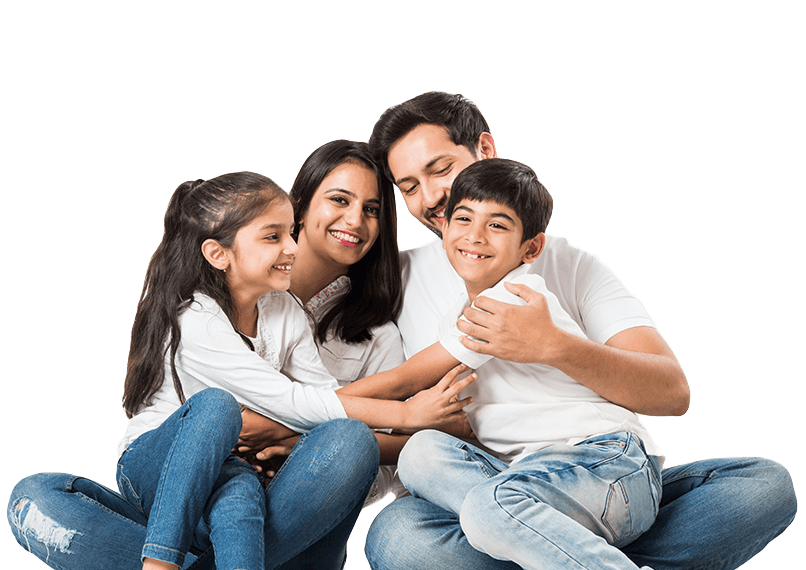 Smiling family of four