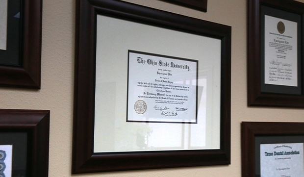 Dentist diploma on wall